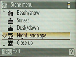 Nikon Coolpix S7c - menu night landscape